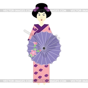 Japanese girl with umbrella - vector image