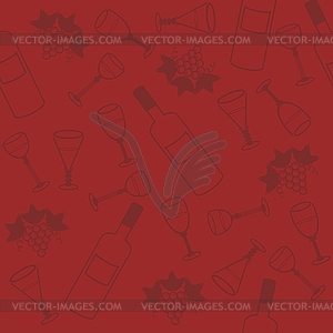 Seamless background with wine bottle and glasses - vector clip art