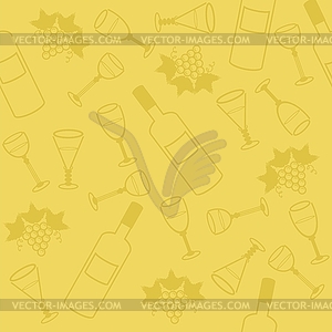 Seamless background with wine bottle and glasses - vector clipart