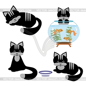 Four black cats on white - vector clipart