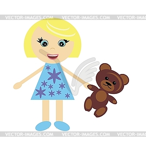 Маленькая девочка с плюшевым мишкой - изображение в векторном виде