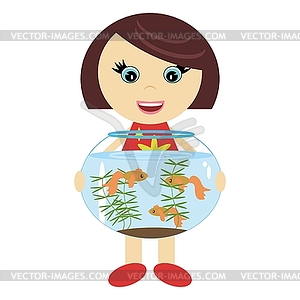 Nice girl with aquarium - vector EPS clipart