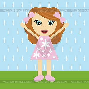 Nice little girl and rain - vector clip art