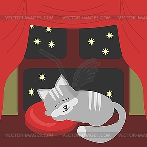 Nice sleepeng cat on windowsill - royalty-free vector image