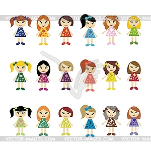 Many girls on white background - vector clip art