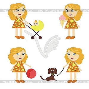 Four girls on walk - vector image