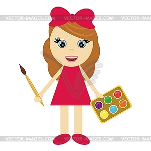 Girl with brush and paints - vector EPS clipart