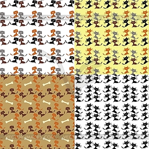 Four backgrounds seamless with cats and dogs - vector image