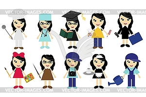 Nice young girls of different jobs - vector clip art