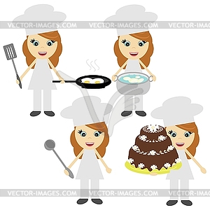 Four girls cook on white - vector image