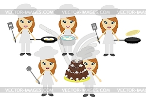 Five cooks on white background - vector image