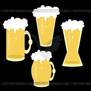 Beer mugs on black background - vector clip art