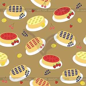 Seamless background with pies and fruits - vector clip art