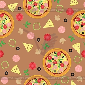 Seamless background with pizza and ingredients - vector image