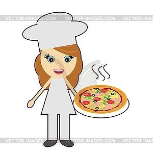 Cock girl with pizza on white background - vector clipart
