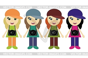 clipart of four girls playing