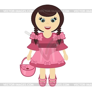 Nice little girl with bag - vector clip art