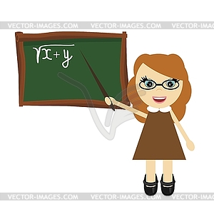 Nice young tezcher near the board - royalty-free vector clipart