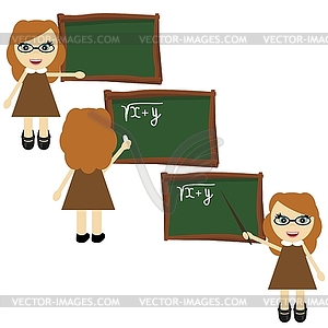 Nice teacher near board - vector image
