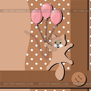 Card with cat and balloons - vector clip art