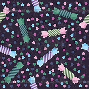 Seamless background with candies and confetti - vector clip art