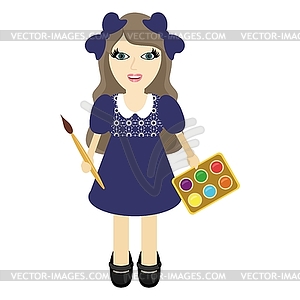 Nice girl with paints and brush - vector image
