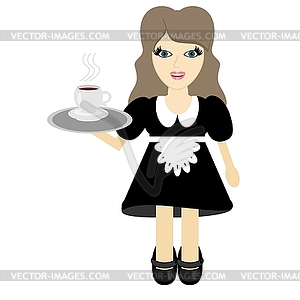 Симпатичная молодая девушка официант - иллюстрация в векторном формате