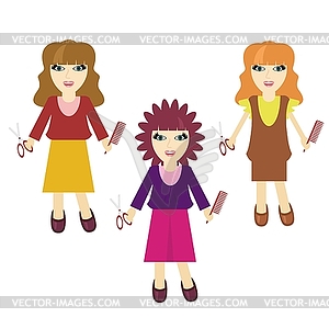 Three nice haidressers girls on white - vector clip art