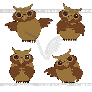 Nice owls in different position - vector image