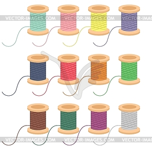 Colored reels of thread on white background - vector image