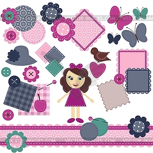 Scrapbook objects with lace on white background - vector clipart