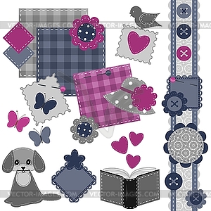 Scrapbook set with different objects - vector image