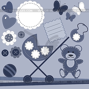 Set with objects for baby birthday - vector clipart