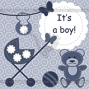 Greeteng card for newborn boy - vector clip art