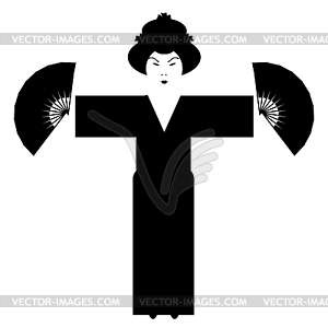 Japanese girl silhouette on white background - vector clip art