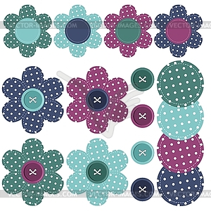Set with scrapbook flowers and buttons - vector image