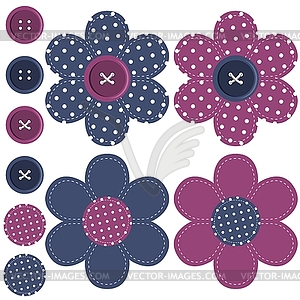 Set with scrapbook flowers and buttons - vector clipart