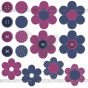 Set with scrapbook flowers and buttons - vector clip art