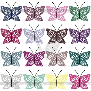 Set with color butterflies on white - vector clipart