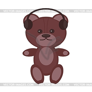 Nice teddy bear with headphones on white background - vector image