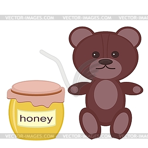 Nice teddy bear with honey on white background - royalty-free vector clipart