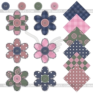 Set with scrapbook flowers and buttons - vector image