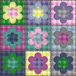 Patchwork background with flowers - vector clip art