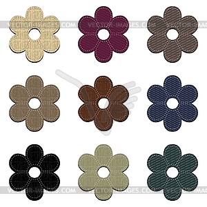 Set with scrapbook leather flowers - vector image