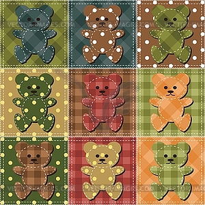 Patchwork background with teddy  - vector clipart