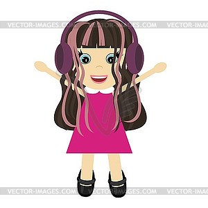 Nice little girl with headphones - vector clipart