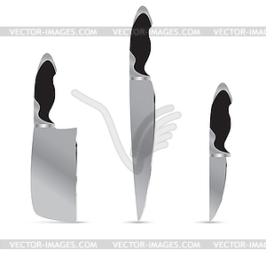 Set ot three kitchen knives - vector image