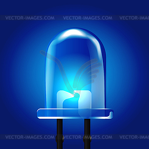 Blue luminous bright Light Emitting Diode - vector image