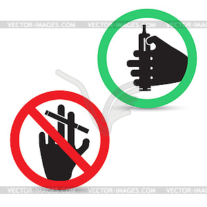 Smoking signs. Electronic cigarettes allowed - vector image