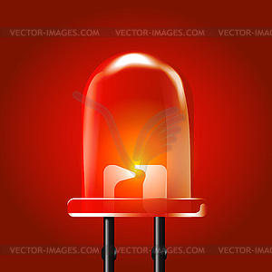 Red luminous bright Light Emitting Diode - vector image